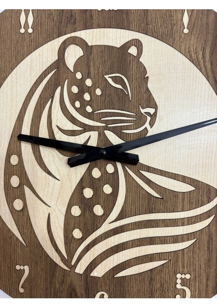 Safari Serisi - Leopar - Ahşap Duvar Saati - 40 cm (Çift Katmanlı Ahşap) fırsatları