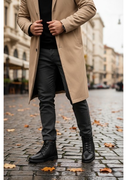 Titan Hakiki Deri Içi Kürklü Fermuarlı ve Bağcıklı Erkek Kışlık Bot