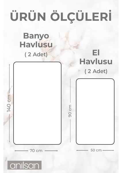 4'lü Gri-Beyaz Havlu Set %100 Pamuk - 2 Adet El Havlusu 50X90 ve 2 Adet Banyo Havlusu 70X140
