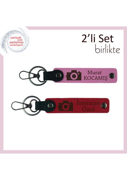 Objektife Bakan Her Gülüş Için, Kamera Temalı, Kişisel Isimli Anahtarlık Seti, Pembe-Kırmızı
