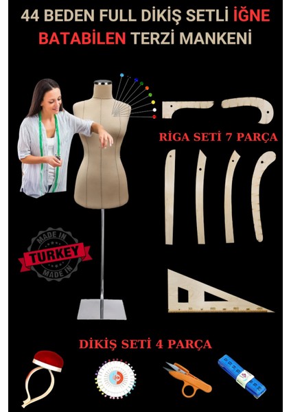 Punto Keten Özel Kumaş Riga ve Dikiş Setli Terzi Mankeni (36-38-40-42-44-46 Beden )