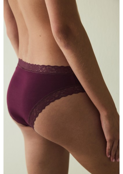 Bordo Dantelli Pamuklu Normal Bel Slip Külot fiyatları