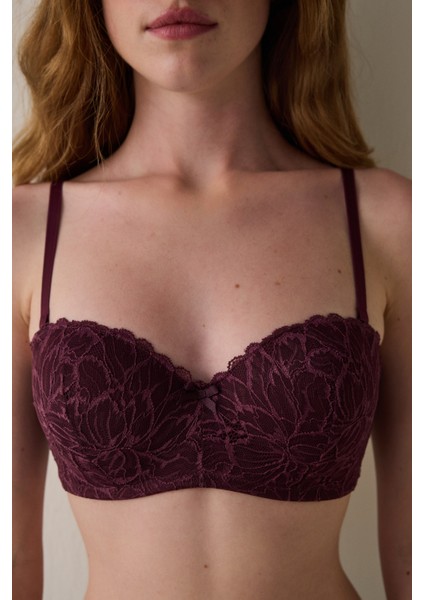 Bordo Affordable Lotus Balenli Dolgusuz Toparlayıcı Straplez Sütyen fiyatları