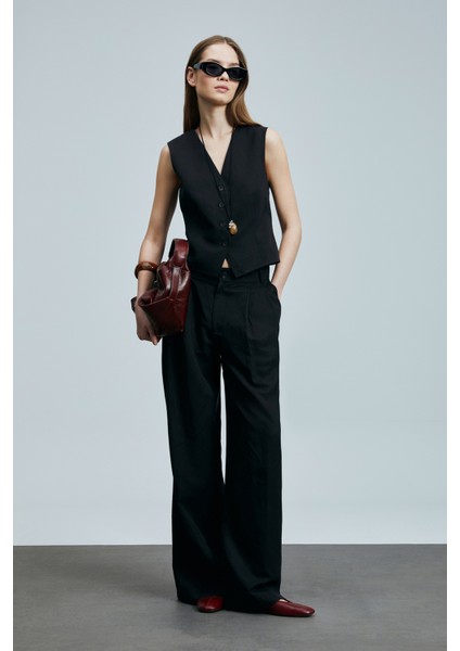 Asıa Kadın Lyocell Karışımlı Keten Pantolon Siyah