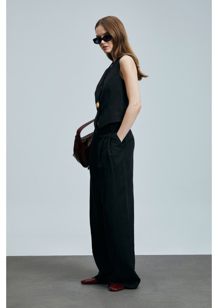 Asıa Kadın Lyocell Karışımlı Keten Pantolon Siyah