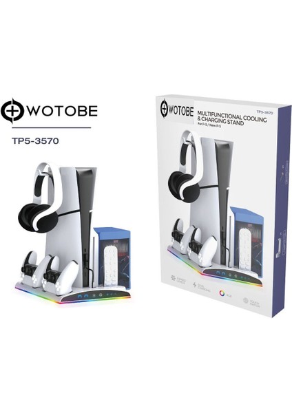 TP5-3570 Multi Fonksiyonel Ps5 Slim/ Ps5 Dijital Rgb Işıklı Soğutma ve Şarj Istasyonu