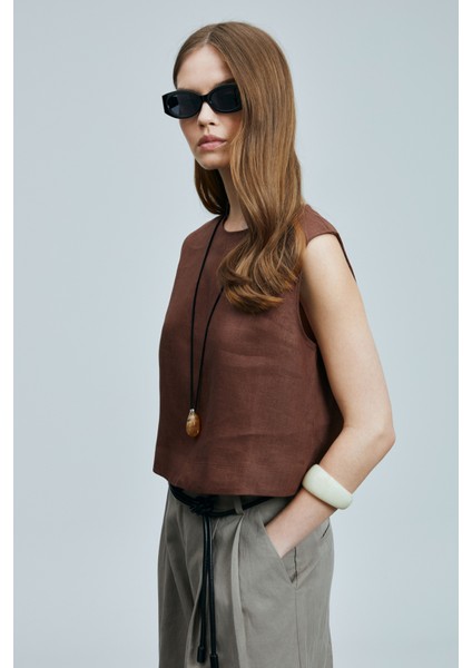 Karen Kadın Keten Bluz Siyah