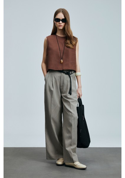 Karen Kadın Keten Bluz Siyah