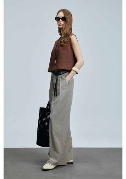 Karen Kadın Keten Bluz Siyah