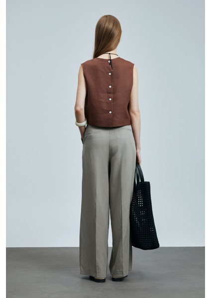 Karen Kadın Keten Bluz Siyah