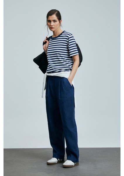 Fobos Kadın Pamuklu T- Shırt Lacivert