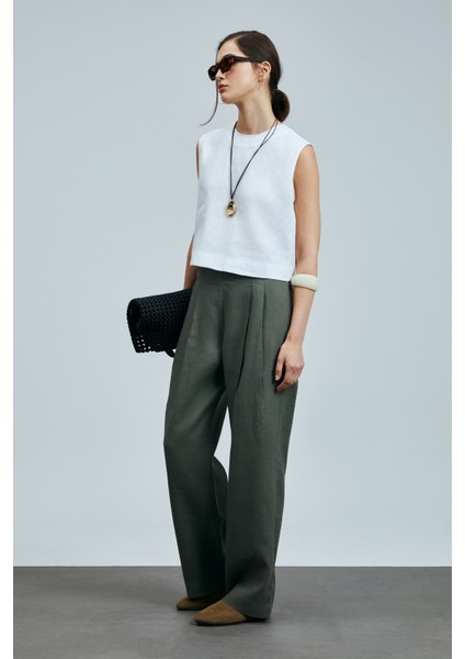 Hestıa Kadın Keten Pantolon Haki
