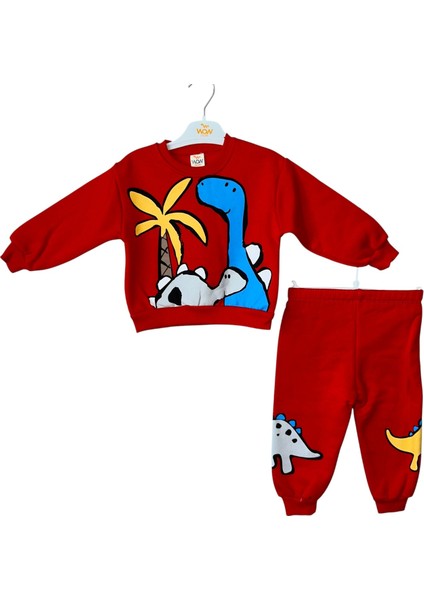 Kırmızı Dinozor Baskılı Erkek Çocuk Kışlık Ikili Takım fiyatları