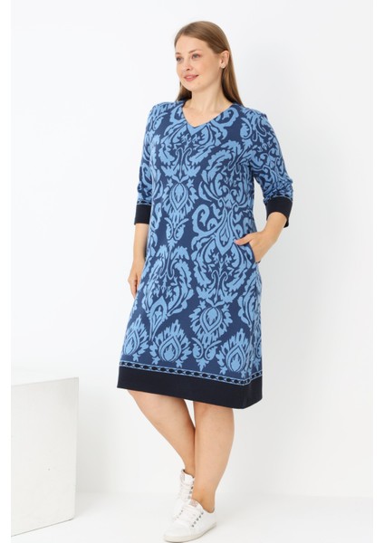 Kadın Büyük Beden Truvakar Kollu Cepli Likralı V Yaka Elbise modelleri