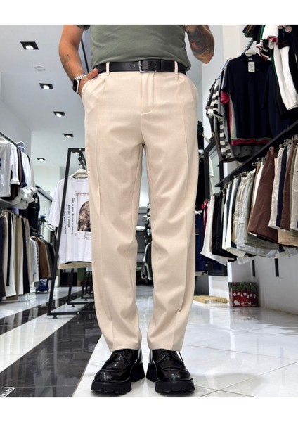 Erkek Baggy Fit Pile Detaylı Kumaş Pantolon