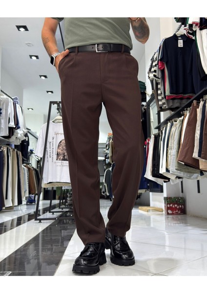Erkek Baggy Fit Pile Detaylı Kumaş Pantolon