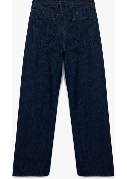 Pamuklu Rahat Kalıp Düz Paça Taşlı Jean Pantolon - Loose Straight Fit Jean fiyatları