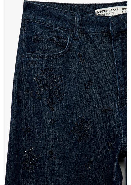 Pamuklu Rahat Kalıp Düz Paça Taşlı Jean Pantolon - Loose Straight Fit Jean modelleri