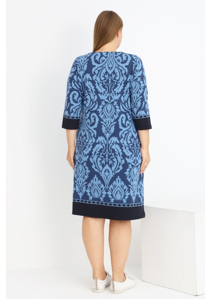 Kadın Büyük Beden Truvakar Kollu Cepli Likralı V Yaka Elbise