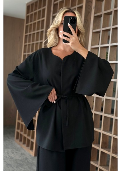 Siyah Ipli Kimono Takım - 8864