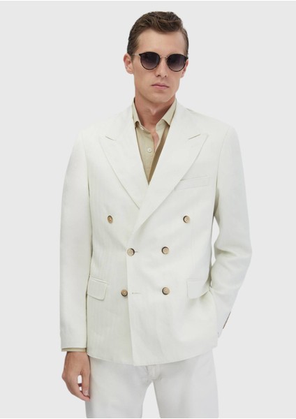 Ekru Zeroweight Slim Fit Keten Karışımlı Ceket