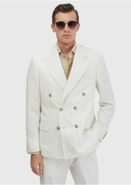 Ekru Zeroweight Slim Fit Keten Karışımlı Ceket modelleri
