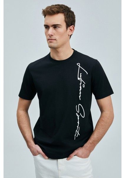 Justın Modern Grafik T- Shirt Siyah