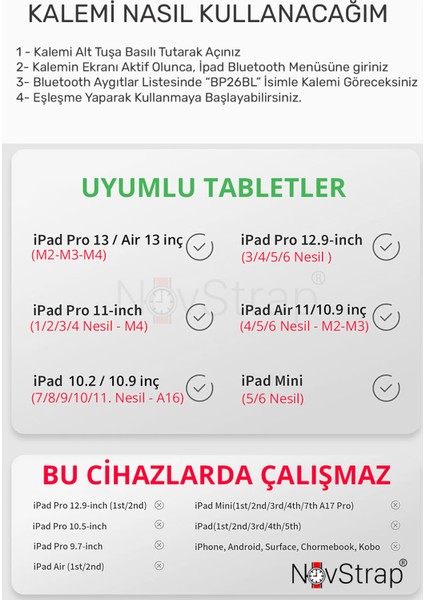 Apple iPad 7/8/9 Nesil 10.2 Inç ile Uyumlu Bluetooth Dokunmatik Tablet Kalemi BP26BL Pil Ekranlı Kısayol Tuşlu Stylus Pencil
