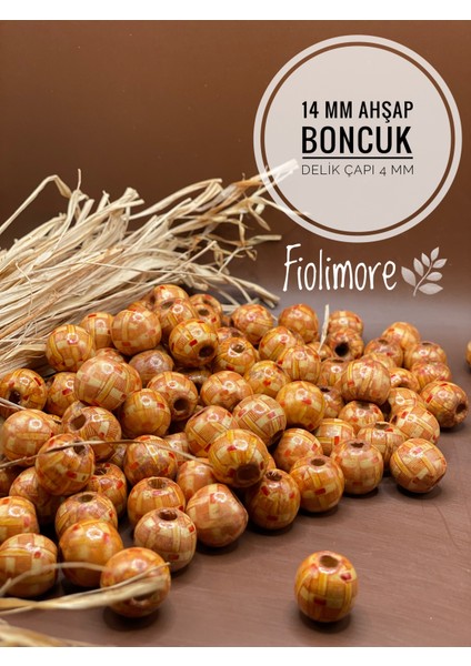 14 mm Desenli Ahşap Boncuk (50 Gram 44 Adet) Delik Çapı 4 mm Makrome Takı Bileklik Yuvarlak