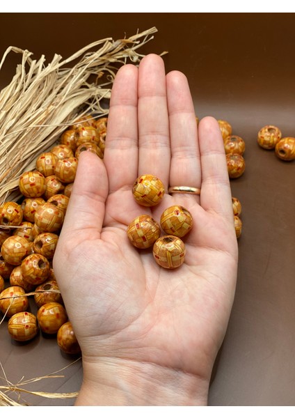 14 mm Desenli Ahşap Boncuk (50 Gram 44 Adet) Delik Çapı 4 mm Makrome Takı Bileklik Yuvarlak fiyatları