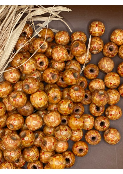 14 mm Desenli Ahşap Boncuk (50 Gram 44 Adet) Delik Çapı 4 mm Makrome Takı Bileklik Yuvarlak modelleri