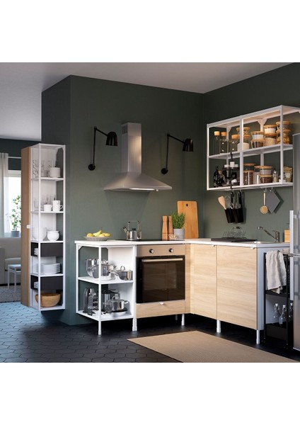 Köşe Mutfak Dolabı Kombinasyonu, Beyaz-Meşe Görünümlü, 170.5X168.5X75 Cm, Lagan Batarya fiyatları