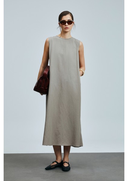 Grace Kadın Lyocell Karışımlı Keten Elbise Siyah