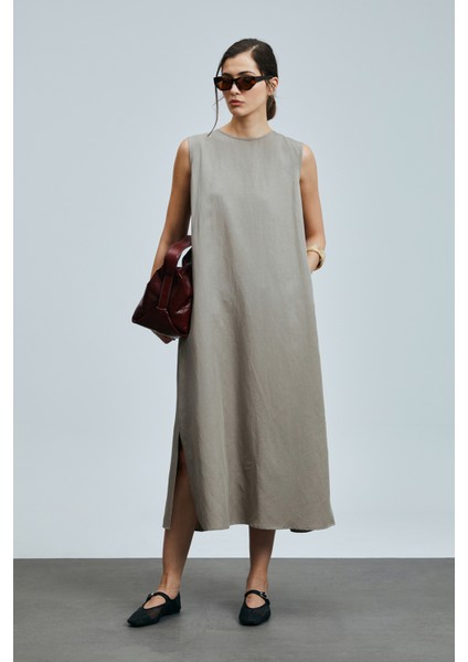 Grace Kadın Lyocell Karışımlı Keten Elbise Siyah