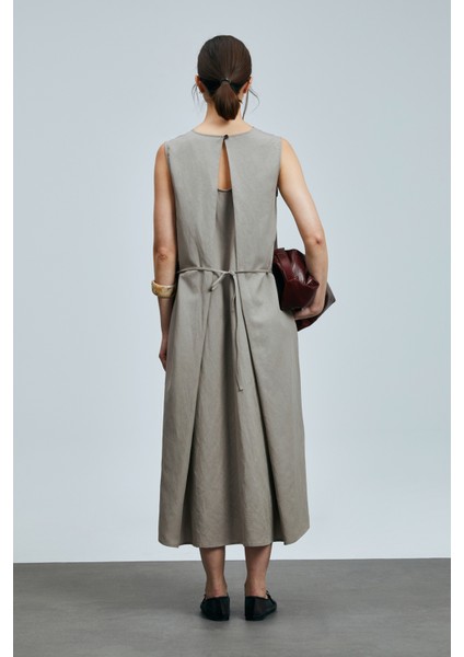 Grace Kadın Lyocell Karışımlı Keten Elbise Siyah