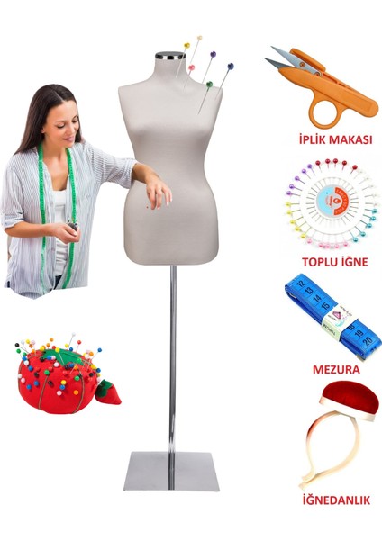 Dikiş Setli Sünger Iğne Batabilen 38 Beden Terzi Mankeni Prova Mankeni
