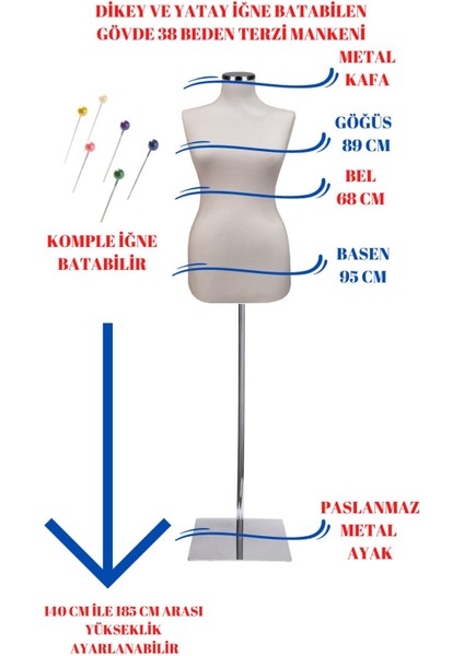 Dikiş Setli Sünger Iğne Batabilen 38 Beden Terzi Mankeni Prova Mankeni fırsatları