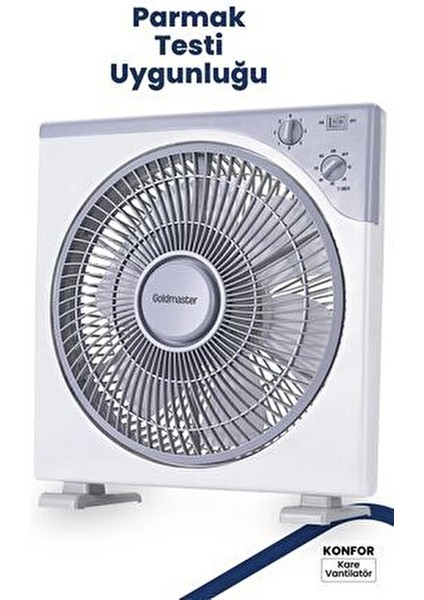 Konfor 12 inç Kare Vantilatör 50W 3 Hız Seçeneği ile Enerji Tasarruflu