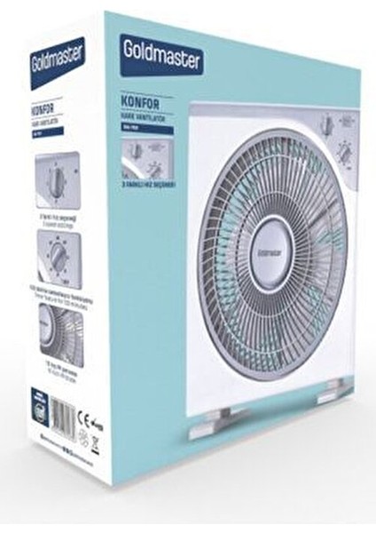 Konfor 12 inç Kare Vantilatör 50W 3 Hız Seçeneği ile Enerji Tasarruflu