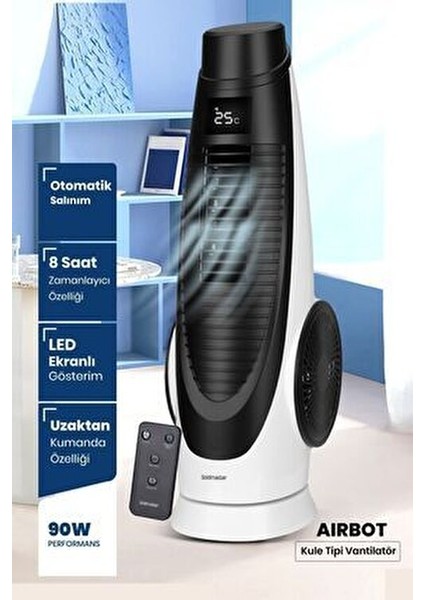 GM-7944 Airbot Kule Tipi Vantilatör 90 W Uzaktan Kumanda ile Geniş Salınım Açısı