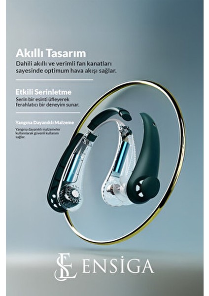 Şarjlı Boyun Asma Fanı 360° Çevreleyen Rüzgar 3 Vites Ayarı Açık Yeşil