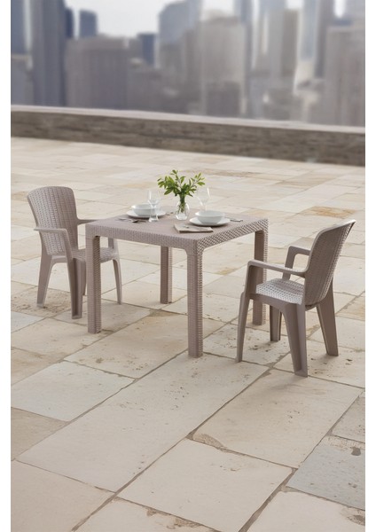 Side 2 Kişilik Rattan Masa Sandalye Takımı Cappuccino