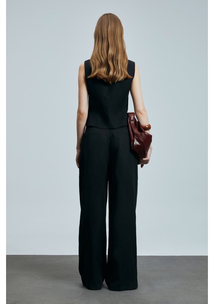 Bloom Kadın Lyocell Karışımlı Keten Yelek Siyah