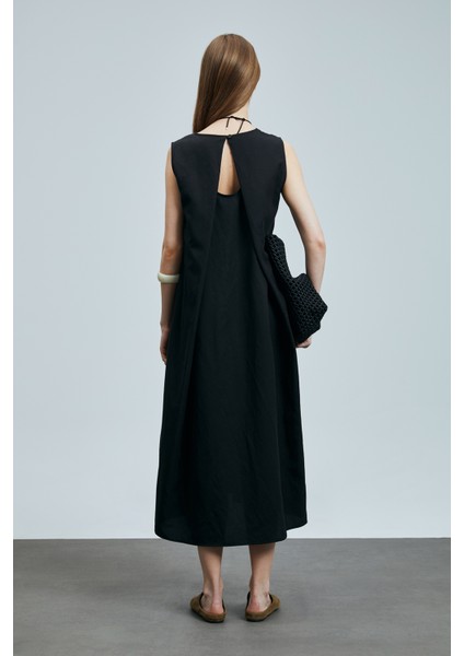 Grace Kadın Lyocell Karışımlı Keten Elbise Siyah