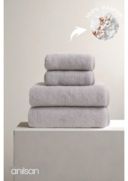 4'lü Gri Havlu Set %100 Pamuk - 2 Adet El Havlusu 50X90 ve 2 Adet Banyo Havlusu 70X140 fırsatları