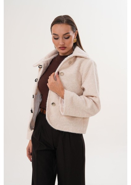 Deri Biyeli Floto Cepli Tokalı Krem Ceket SRP1091 fiyatları