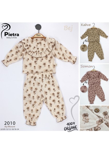 Fırfır Detaylı Dijital Baskılı %100 Pamuk Müslin Kumaş Bebek ve Çocuk Kız Ikili Takım