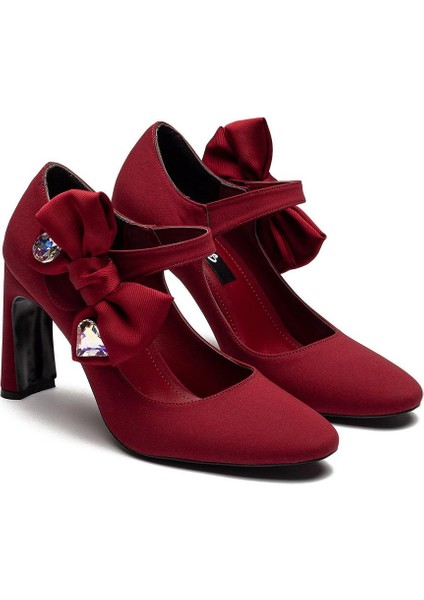 Özel Tasarım Fiyonklu Mücevher Taşlı Kadın Nubuk Abiye Ayakkabı 3125