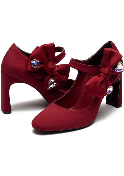 Özel Tasarım Fiyonklu Mücevher Taşlı Kadın Nubuk Abiye Ayakkabı 3125 modelleri