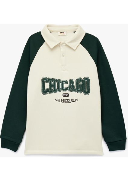 Uzun Kollu Polo Yaka Nakışlı Sweatshirt